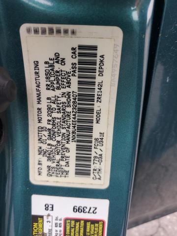 1NXBU4EE4AZ328407 - 2010 TOYOTA COROLLA BASE GREEN photo 12
