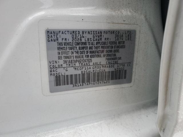 3N1AB7AP4GY247625 - 2016 NISSAN SENTRA S 白色 照片 12