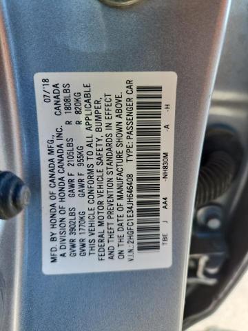2HGFC1E34JH646408 - 2018 HONDA CIVIC EX SILVER photo 13