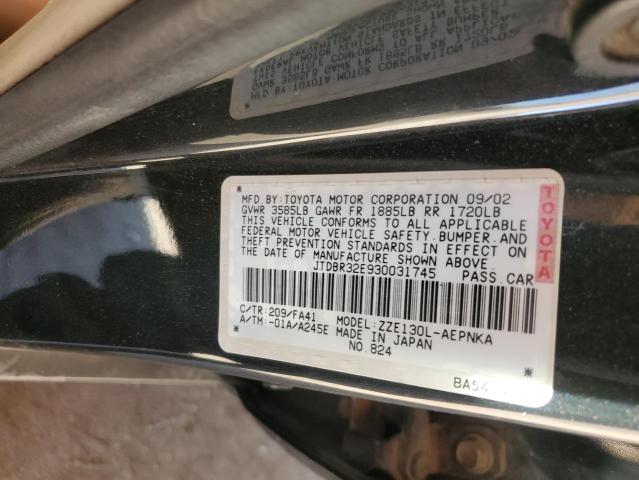 JTDBR32E930031745 - 2003 TOYOTA COROLLA CE 黑色 照片 12