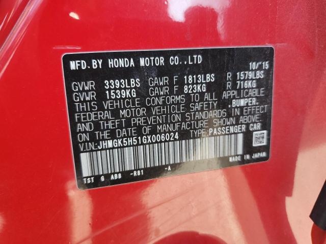 JHMGK5H51GX006024 - 2016 HONDA FIT LX RED photo 12