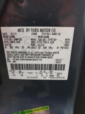 1FMCU9DG6BKB43714 - 2011 FORD ESCAPE XLT ლურჯი ფოტო 12