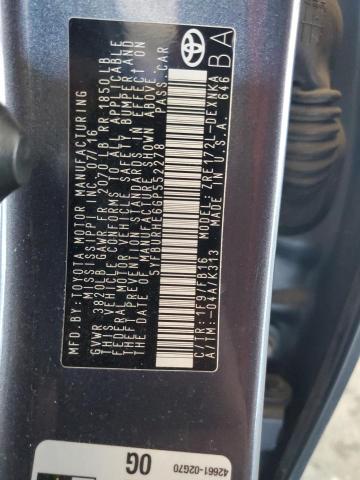 5YFBURHE6GP552278 - 2016 TOYOTA COROLLA L GRAY photo 12