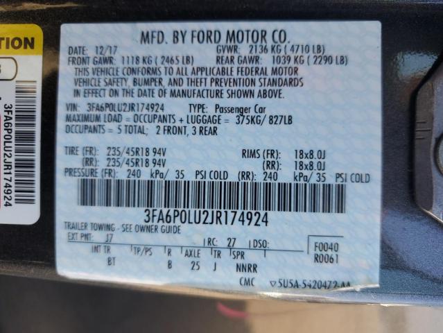 3FA6P0LU2JR174924 - 2018 FORD FUSION SE HYBRID ნაცრისფერი ფოტო 13