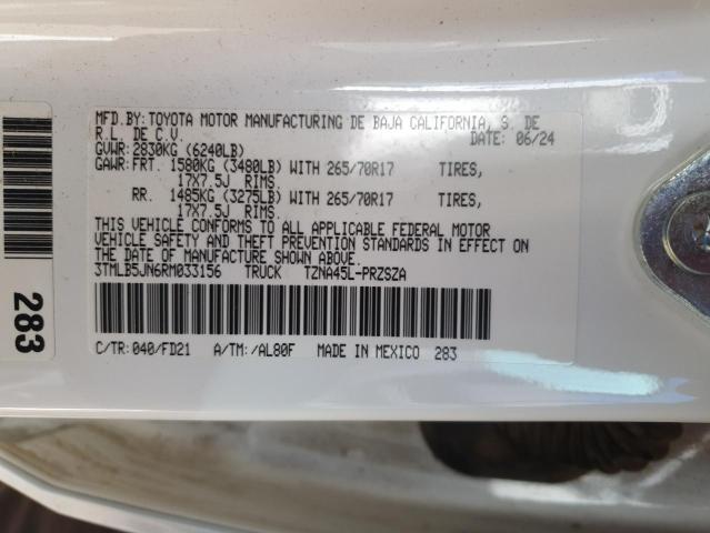 3TMLB5JN6RM033156 - 2024 TOYOTA TACOMA DOUBLE CAB Սպիտակ լուսանկար 12