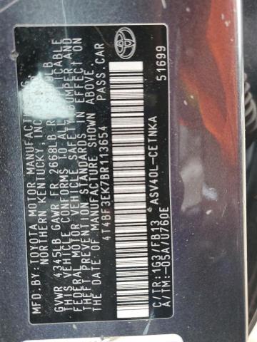 4T4BF3EK7BR113654 - 2011 TOYOTA CAMRY BASE GRAY photo 13