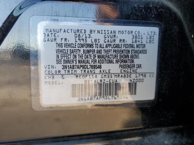 3N1AB7AP9DL769546 - 2013 NISSAN SENTRA S BLACK photo 12