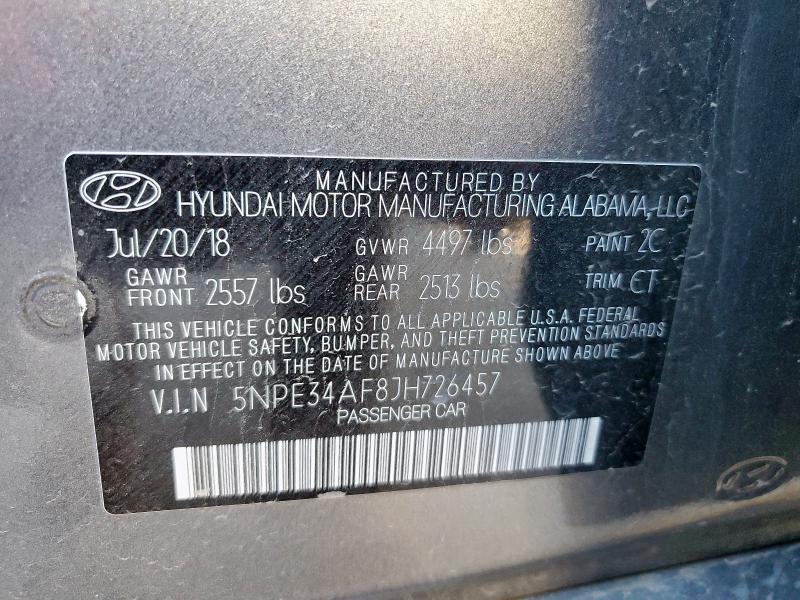 5NPE34AF8JH726457 - 2018 HYUNDAI SONATA SPORT GRAY photo 12