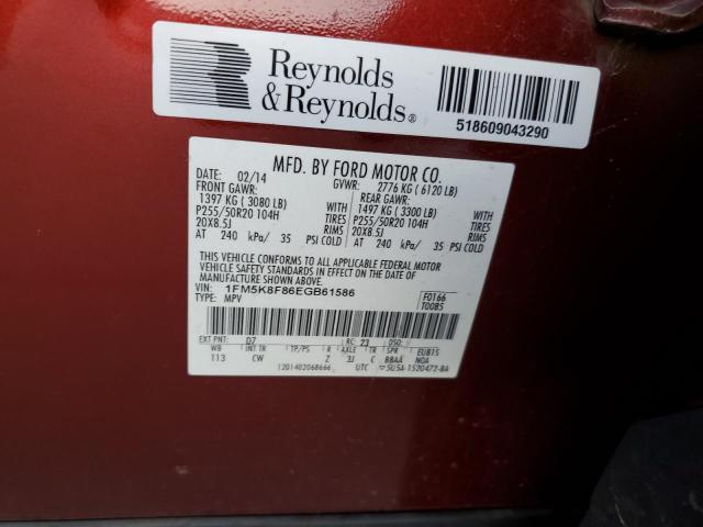 1FM5K8F86EGB61586 - 2014 FORD EXPLORER LIMITED BURGUNDY photo 13