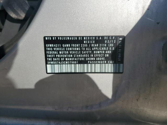 3VWDX7AJ3CM379801 - 2012 VOLKSWAGEN JETTA SE 银色 照片 12