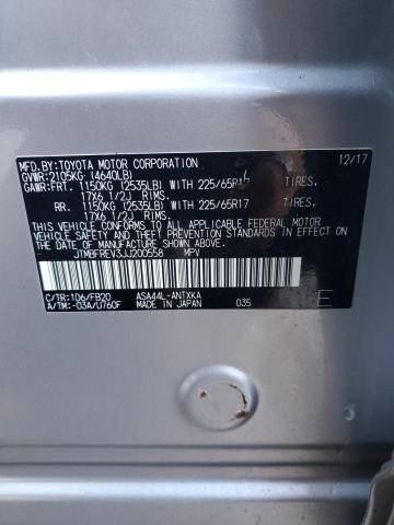 JTMBFREV3JJ200558 - 2018 TOYOTA RAV4 LE ვერცხლისფერი ფოტო 13