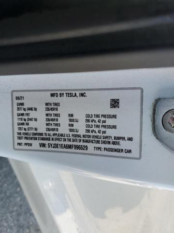 5YJ3E1EA6MF996529 - 2021 TESLA MODEL 3 WHITE photo 13