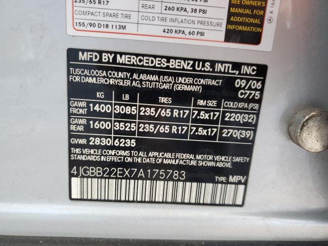 4JGBB22EX7A175783 - 2007 MERCEDES-BENZ ML 320 CDI SILVER photo 13