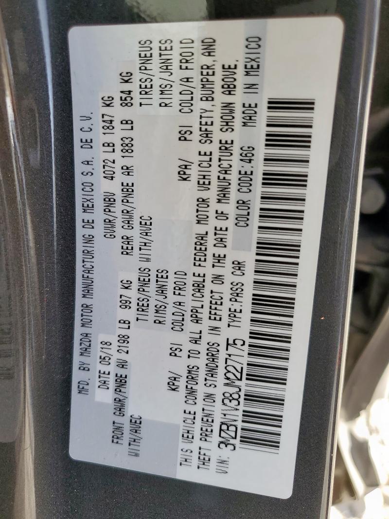 3MZBN1V38JM227175 - 2018 MAZDA 3 TOURING 灰色 照片 12