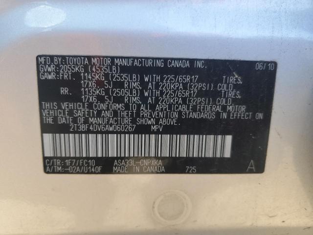 2T3BF4DV6AW060267 - 2010 TOYOTA RAV4 ვერცხლისფერი ფოტო 13