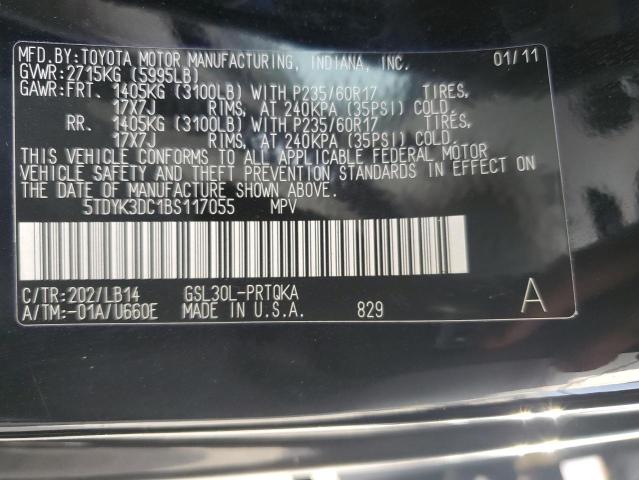 5TDYK3DC1BS117055 - 2011 TOYOTA SIENNA XLE BLACK photo 13