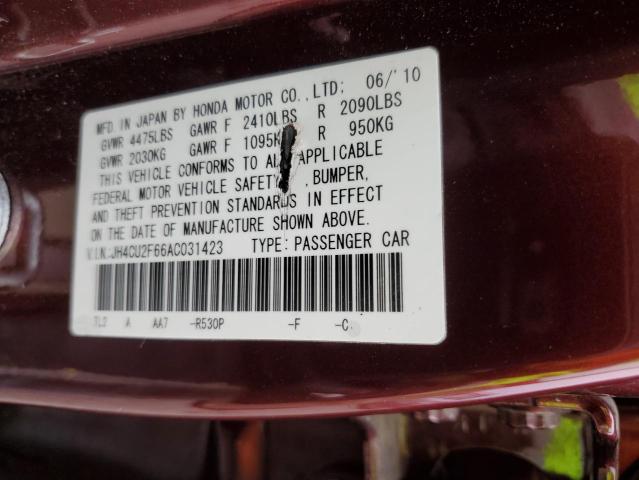 JH4CU2F66AC031423 - 2010 ACURA TSX Բորդո լուսանկար 13