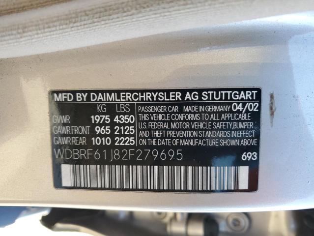 WDBRF61J82F279695 - 2002 MERCEDES-BENZ C 240 SILVER photo 12