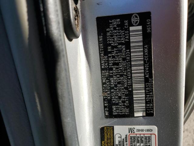 4T1BE46K87U518334 - 2007 TOYOTA CAMRY CE SILVER photo 12