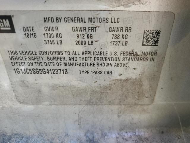 1G1JC5SG5G4123713 - 2016 CHEVROLET SONIC LT SILVER photo 12