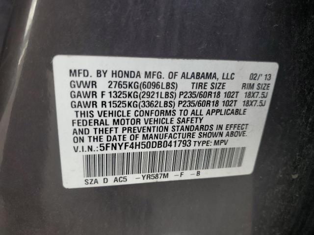 5FNYF4H50DB041793 - 2013 HONDA PILOT EXL GRAY photo 14
