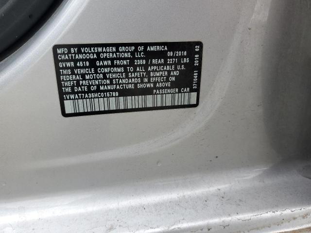 1VWAT7A35HC015789 - 2017 VOLKSWAGEN PASSAT S فضي صورة 12