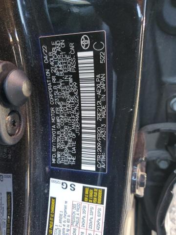 JTDEPMAE7NJ224399 - 2022 TOYOTA COROLLA LE Սև լուսանկար 12