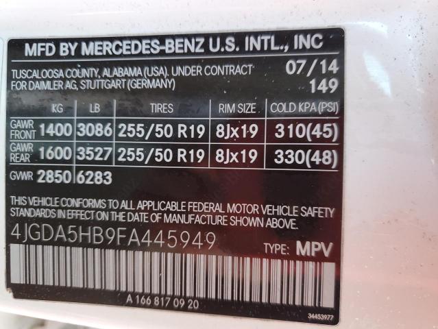 4JGDA5HB9FA445949 - 2015 MERCEDES-BENZ ML 350 4MATIC WHITE photo 14