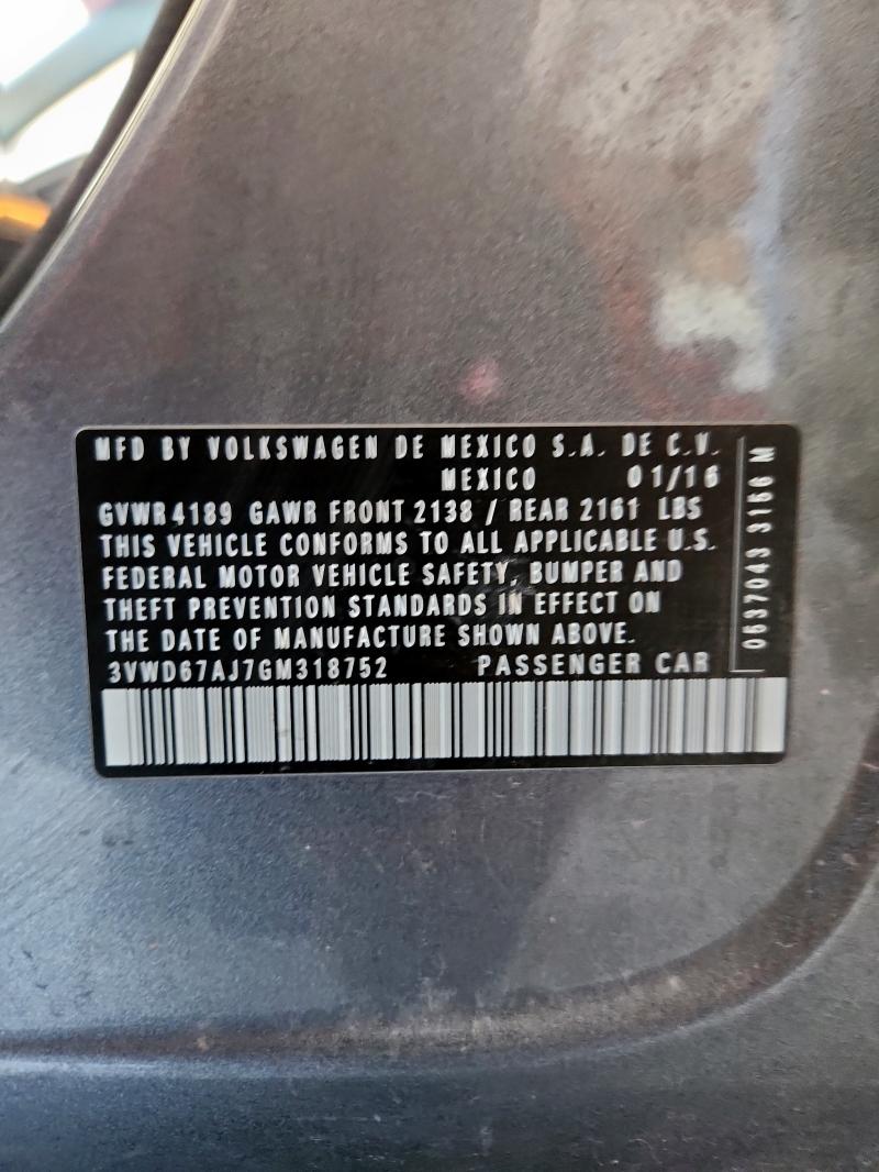 3VWD67AJ7GM318752 - 2016 VOLKSWAGEN JETTA SE GRAY photo 12