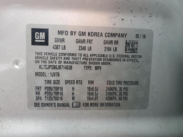 KL7CJPSB6JB714638 - 2018 CHEVROLET TRAX 1LT Күміс фото 13