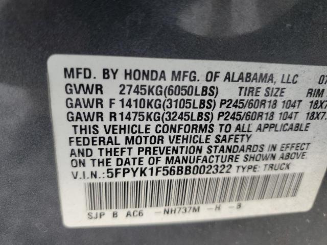 5FPYK1F56BB002322 - 2011 HONDA RIDGELINE RTL Сұр фото 12