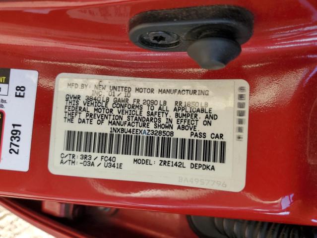 1NXBU4EEXAZ328508 - 2010 TOYOTA COROLLA BASE Қызыл фото 12