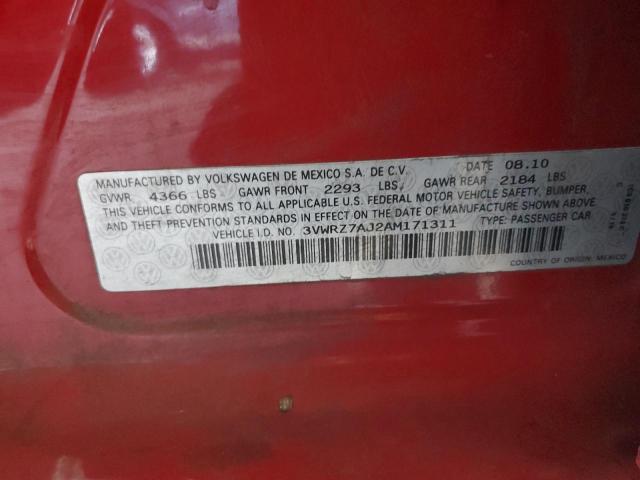3VWRZ7AJ2AM171311 - 2010 VOLKSWAGEN JETTA SE RED photo 12