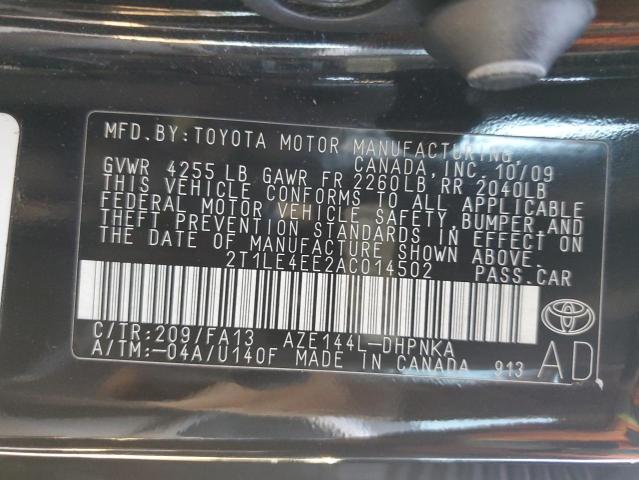 2T1LE4EE2AC014502 - 2010 TOYOTA COROLLA MA S BLACK photo 12