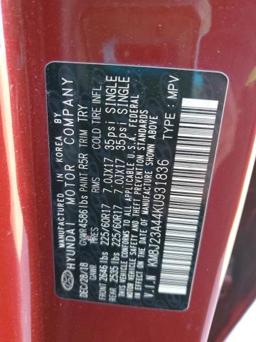 KM8J23A44KU931836 - 2019 HYUNDAI TUCSON SE წითელი ფოტო 13