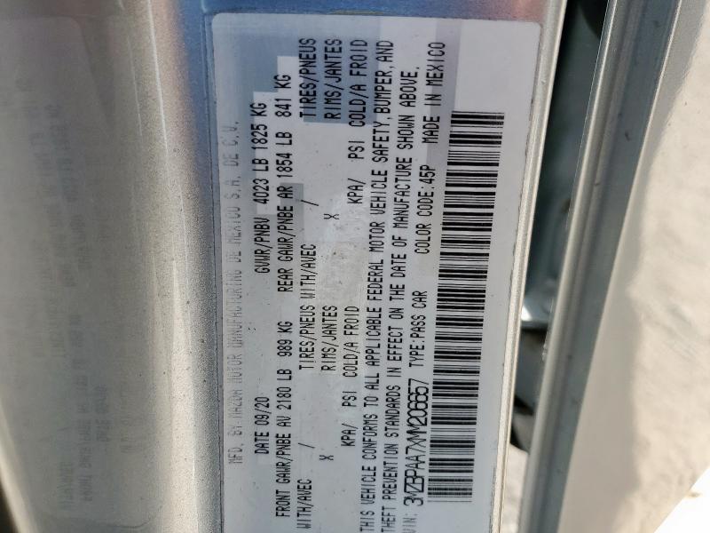 3MZBPAA7XMM206657 - 2021 MAZDA 3 银色 照片 12