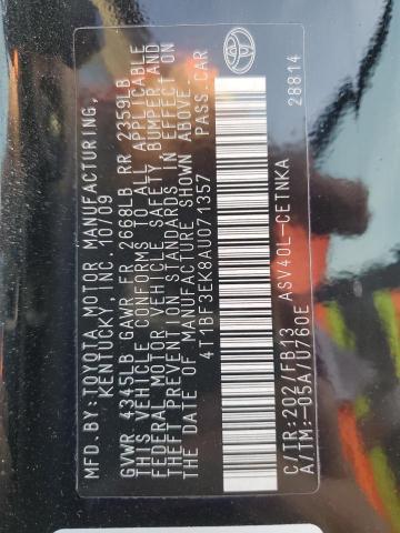 4T1BF3EK8AU071357 - 2010 TOYOTA CAMRY BASE BLACK photo 12