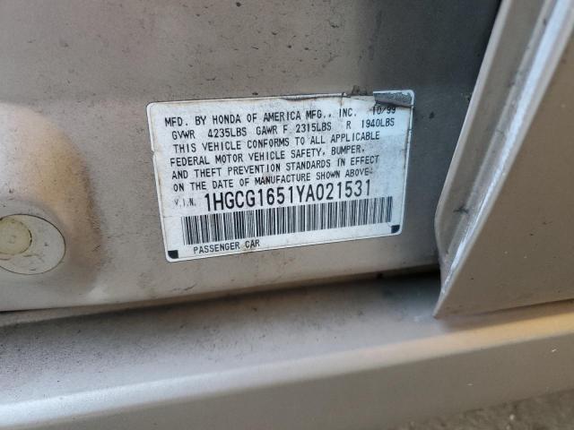 1HGCG1651YA021531 - 2000 HONDA ACCORD EX GOLD photo 12