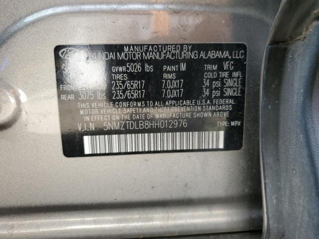 5NMZTDLB8HH012976 - 2017 HYUNDAI SANTA FE S GRAY photo 12