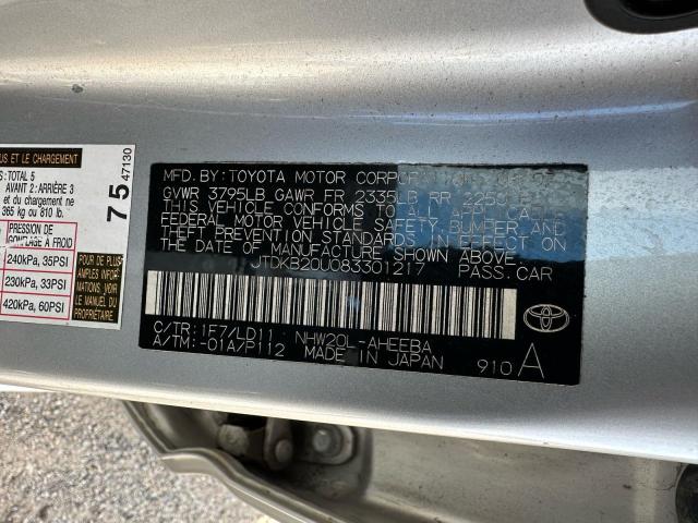 JTDKB20U083301217 - 2008 TOYOTA PRIUS SILVER photo 10