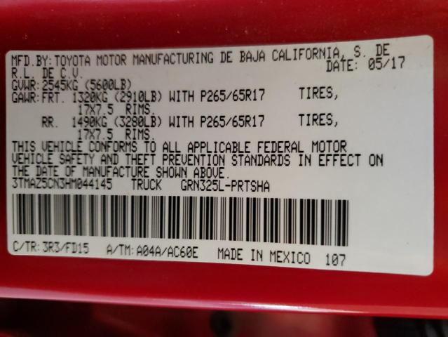 3TMAZ5CN3HM044145 - 2017 TOYOTA TACOMA DOUBLE CAB RED photo 12