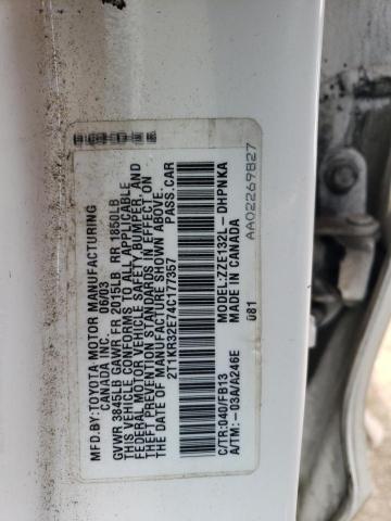 2T1KR32E74C177357 - 2004 TOYOTA COROLLA MA XR WHITE photo 12