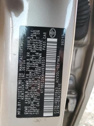4T1BE32K84U936551 - 2004 TOYOTA CAMRY LE ოქროსფერი ფოტო 12