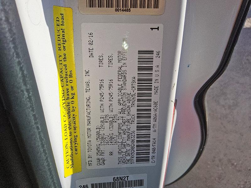 5TFRX5GN8GX063236 - 2016 TOYOTA TACOMA ACCESS CAB WHITE photo 12