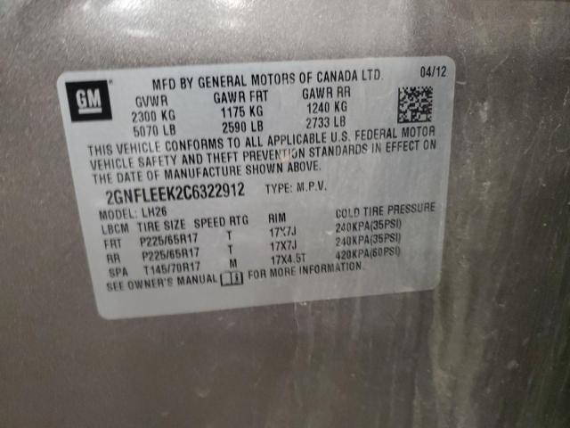 2GNFLEEK2C6322912 - 2012 CHEVROLET EQUINOX LT GRAY photo 13