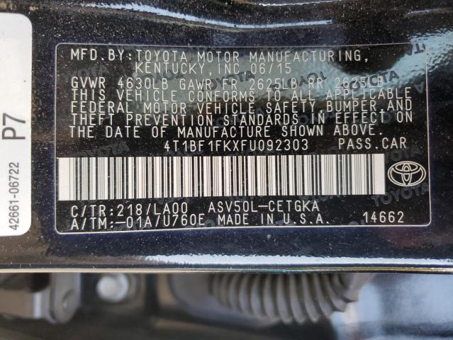 4T1BF1FKXFU092303 - 2015 TOYOTA CAMRY LE BLACK photo 13