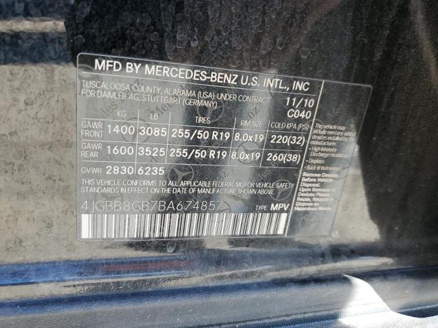 4JGBB8GB7BA674857 - 2011 MERCEDES-BENZ ML 350 4MATIC BLACK photo 14