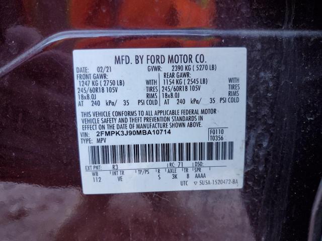 2FMPK3J90MBA10714 - 2021 FORD EDGE SEL BURGUNDY photo 13