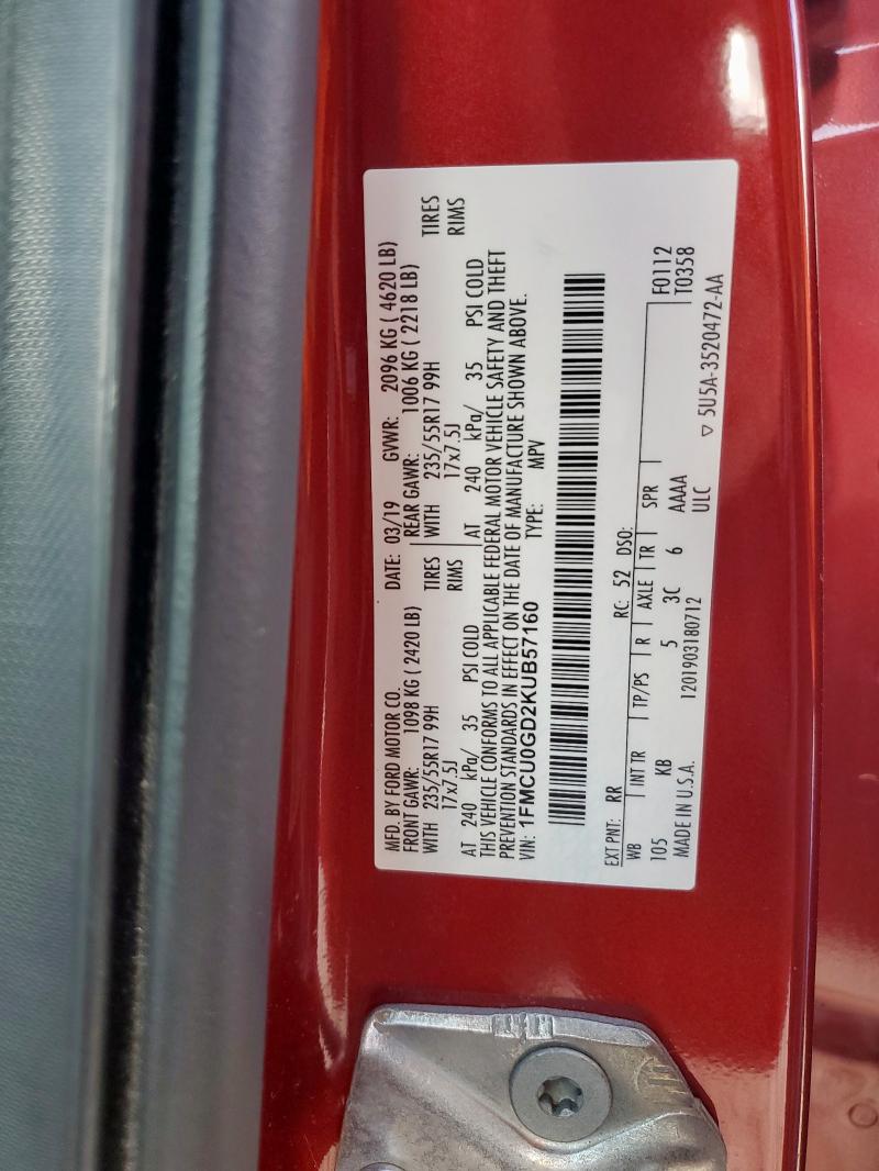 1FMCU0GD2KUB57160 - 2019 FORD ESCAPE SE BURGUNDY photo 13