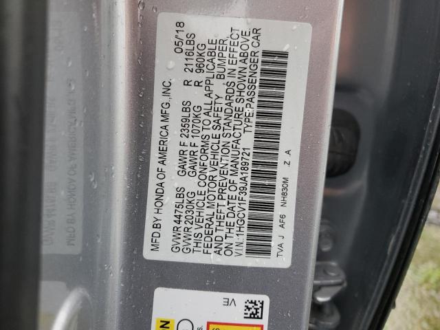 1HGCV1F39JA189721 - 2018 HONDA ACCORD SPORT Srebrny zdjęcie 12